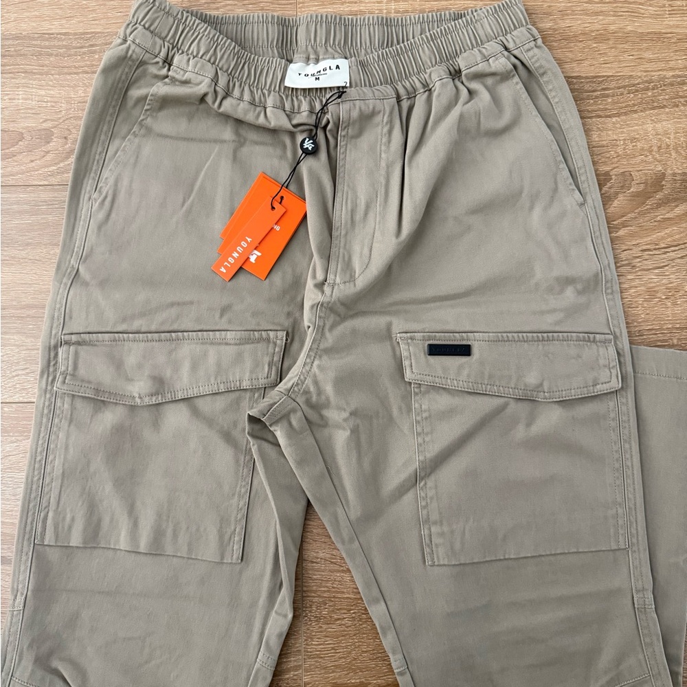 YoungLA Tan Cargo Pants with Relaxed Fit and Elastic Waistband